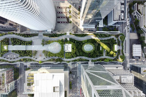 An aerial shot of Salesforce Transit Center in San Francisco, USA.