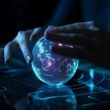 glowing blue sphere held by human hand generated by ai