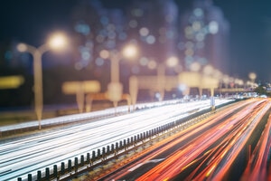 Traffic light trails on urban street