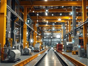 Industrial IoT with relating icons floating around