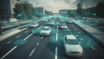 Cars on a highway with AI connection